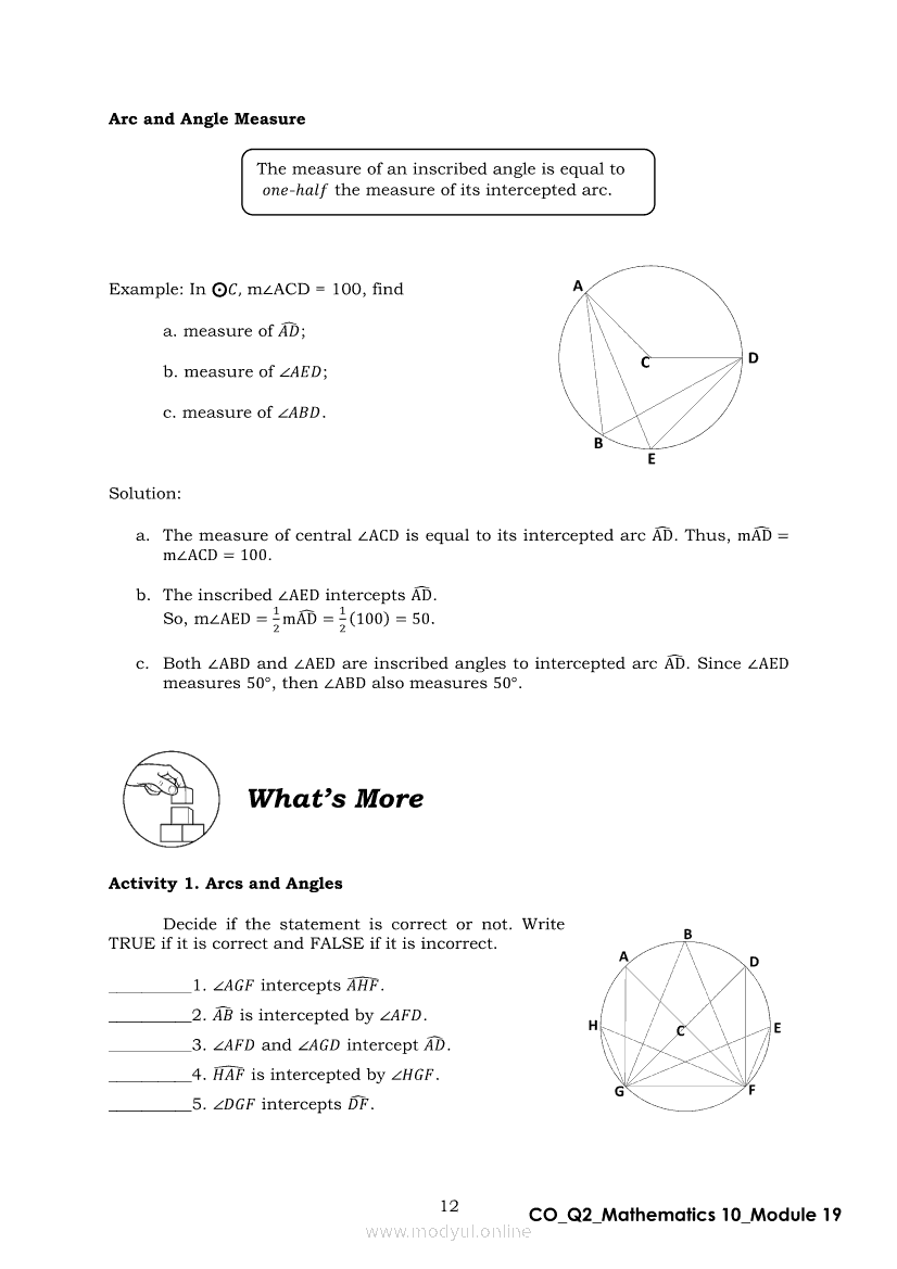 Math 10 Quarter 2 Module 19 The Relations Among Chords Arcs